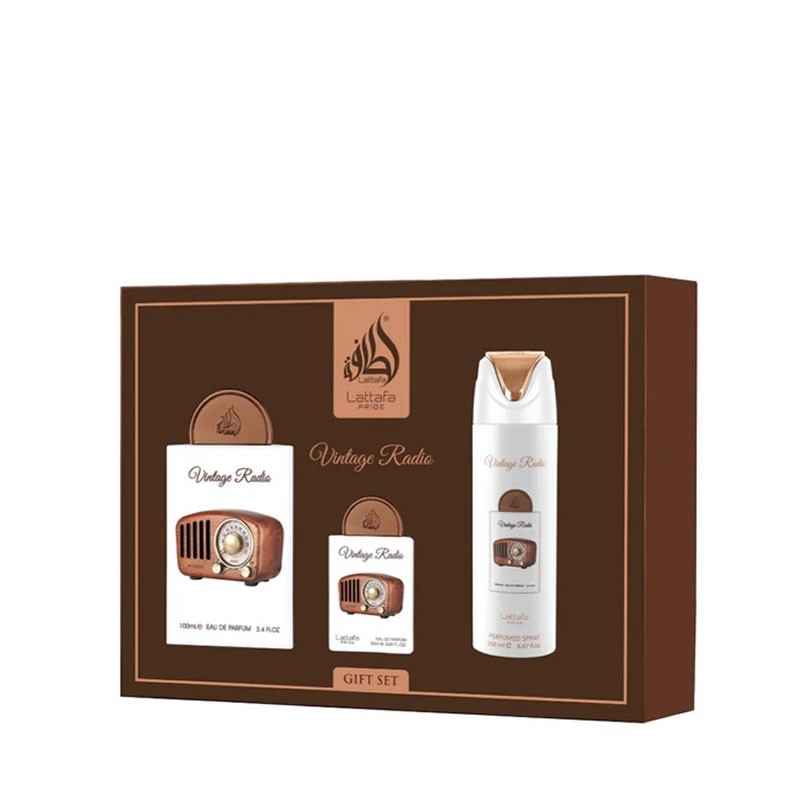 Lattafa Pride Vintage Radio uniseks Komplekt EdP 100 ml  body spray 200 ml  EdP 20 ml 2023