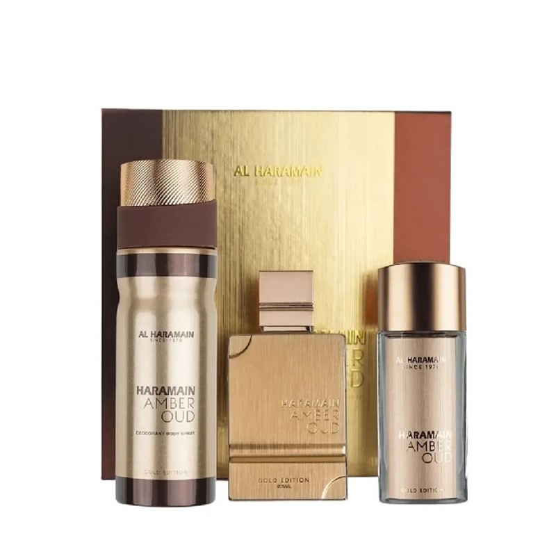 Al Haramain Amber Oud Gold Edition uniseks Komplekt - EdP 75 ml  EdP 30 ml  deo spray 200 ml